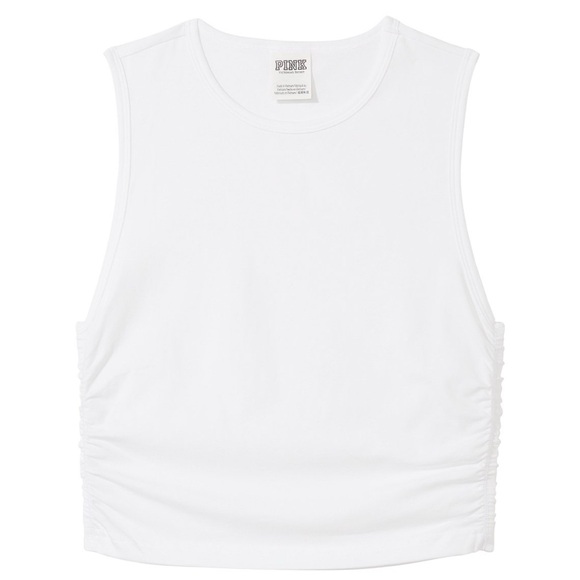 Pink Victoria’s Secret Cotton Ruched Cropped White Tank Top Basic Workout Shirt - Picture 1 of 4